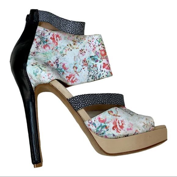 Nicole Miller Floral Cuff Ankle Platform Heels Sandals 9 - Picture 4 of 11